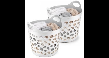 Flexibele wasmand of opbergmand - 2x - rond - wit - 34 liter - D37 x H40