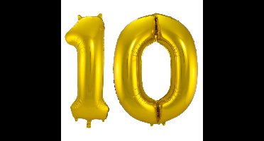 Folat Folie ballonnen - 10 jaar cijfer - goud - 86 cm - leeftijd feestartikelen - versiering