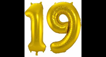 Folat Folie ballonnen - 19 jaar cijfer - goud - 86 cm - leeftijd feestartikelen - versiering
