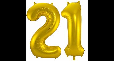 Folat Folie ballonnen - 21 jaar cijfer - goud - 86 cm - leeftijd feestartikelen - versiering
