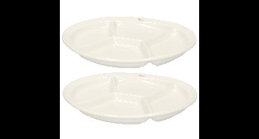Fondue/gourmet bord met vakjes - 4x stuks - rond - wit - porselein - Dia 26 cm
