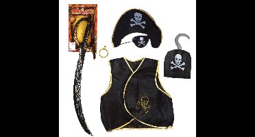 Funny Fashion verkleed feest set - Piraten stijl - kinderen - 6-delig - hoed wapens en accessoires