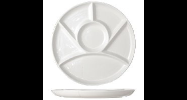 Gourmetbord - 4x - met 6 vakjes - rond - wit - porselein - D24 cm - Fonduebord/barbecue bord
