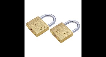 Hangslot met 2 sleutels - 2x - 20 mm - messing - kofferslot