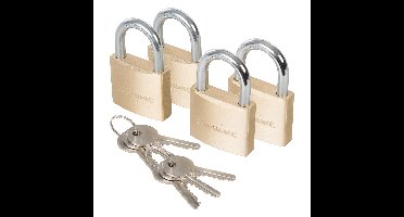 Hangslot met 3 sleutels - set van 4 - 40 mm - messing