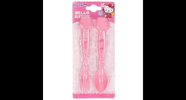 Hello Kitty Kinderbestek - roze - vork en lepel - 16 cm