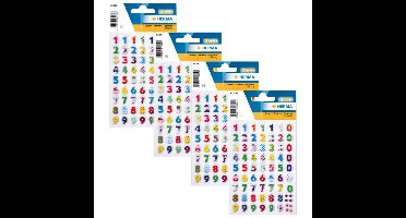 Herma Stickervel nummers 3D - cijfers / getallen - 0 t/m 9 - 4x vellen - gekleurd - 8 mm