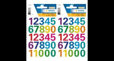 Herma Stickervel nummers glitter - cijfers / getallen - 0 t/m 9 - 2x vellen - gekleurd - 25 mm