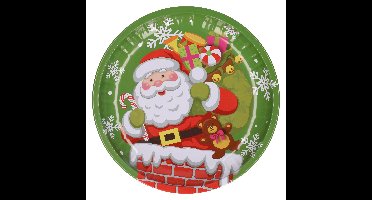 HI bord met kerstman - groen - metaal - 26 cm - kerstontbijt - kerstdiner - kerstartikelen