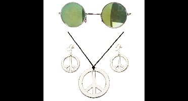Hippie Flower Power Sixties verkleed sieraden met blauwe party bril