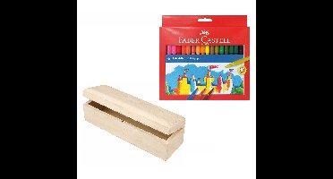 Houten tekenen stiften opbergdoosje 20 x 6 cm met 36x Faber Castel viltstiften