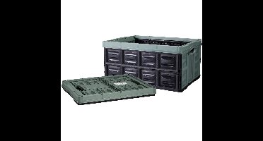Inklapbare boodschappenkrat - 2x - opbergkrat - zwart/groen - 53 x 40 x 26 cm - vouwkrat - 45 liter