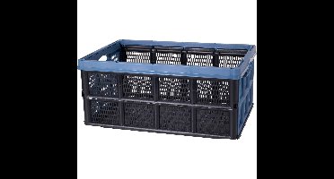 Inklapbare boodschappenkrat - opbergkrat - zwart/blauw - 48 x 35 x 24 cm - vouwkrat - 32 liter