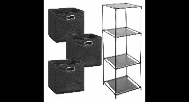 Kastmandjes/opberg mandjes - antraciet - 3x stuks van 29 Liter - In rekje van 34 x 98 cm