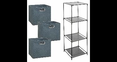 Kastmandjes/opberg mandjes - grijsblauw - 3x stuks van 29 Liter - In rekje van 34 x 98 cm