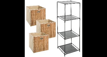 Kastmandjes/opberg mandjes - lichtbruin - 3x stuks van 29 Liter - In rekje van 34 x 98 cm