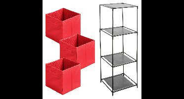 Kastmandjes/opberg mandjes - rood - 3x stuks van 29 Liter - In rekje van 34 x 98 cm