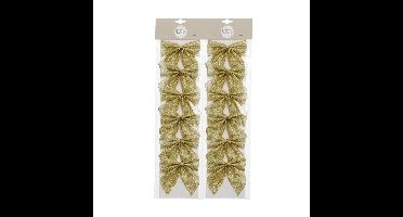 Kerst ornamenten strikken - 12x st - goud - 10 x 12 cm - kerstboomstrikjes