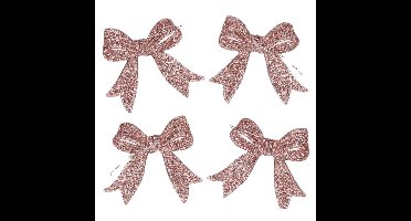 Kerst strikjes - 6x st - roze - glitter - 11 cm - kunststof - kersthangers - kerstornamenten