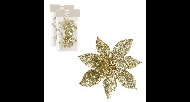 Kerstboom bloemen op clip - 4x stuks - goud - 15 cm - polystyreen - kerstornamenten