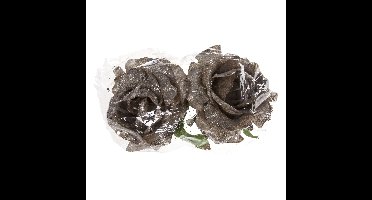 Kerstboomversiering Bloemen - 8x stuks - 10 cm - zilver glitter - op clip - ornament