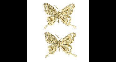 Kerstboomversiering Vlinder - 4x - 14 cm - goud glitter - op clip - ornament