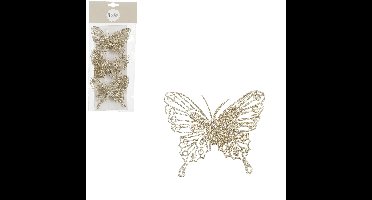 Kerstboomversiering vlinders op clip - 6x stuks - champagne - 10 cm - kunststof