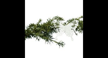 Kerstboomversiering vlinders op clip - 6x stuks - wit - 10 cm - kunststof