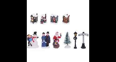 Kerstdorp met accessoires - miniatuur figuurtjes en huisjes - 14-delig