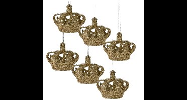 Kersthangers kroontjes - 6x st -champagne - 7,5 cm - kunststof