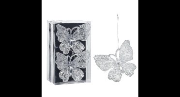 Kersthangers vlinders - 4x st- transparant glitter - 15 cm - kunststof