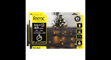 Kerstverlichting - 2x st - warm wit - 3,5 meter - 48 led lampjes - zwart snoer - op batterijen