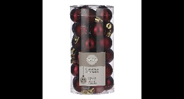Kleine kunststof kerstballen - 30 stuks - donkerrood - 3 cm