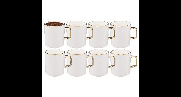 Koffiemokken Athena - 8x stuks - Keramiek - wit/goud - 350 ml - 8 x 9 cm