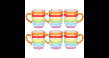 Koffiemokken Curacao - 6x stuks - Keramiek - multi kleuren - 300 ml - 8 x 11 cm - oranje