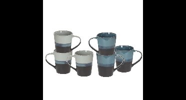 Koffiemokken Lagune - 6x stuks - Keramiek - blauw/grijs - 360 ml - 9 x 10 cm