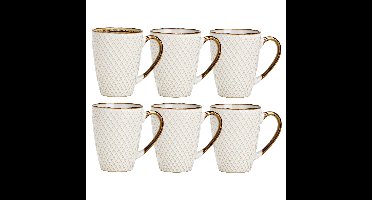 Koffiemokken Marbella - 10x stuks - Keramiek - wit/goud - 300 ml - 8 x 11 cm