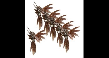 Kolibrie vogels op clip - 6x st - bruin - 12 x 13 x 7,5 cm -kunststof- kerstboomversiering