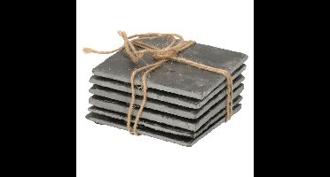 Leisteen onderzetters - 6x stuks - 10 x 10 cm - onderzetters voor glazen
