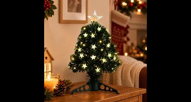 Lumineo Fiber kunst kerstboom - 45 cm - 45 led sterren - met verlichting