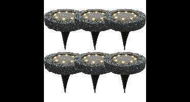 Lumineo Solar grond prikspot/tuinspot - 8x - LED - kunststeen - steengrijs - warm wit - 11 x 2 cm