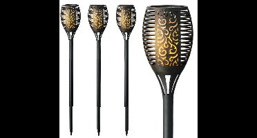 Lumineo Solar tuinlamp / fakkel / prikspot - 10x - vlameffect - zonne-energie - 49 cm