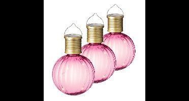 Lumineo tuin/buiten 6x stuks Led lampje/lampion solar verlichting roze 11 x 8 cm