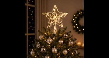 Lumineo Verlichte kerst piek - ster vorm - goud - micro led lampjes - warm wit - H30 - pieken