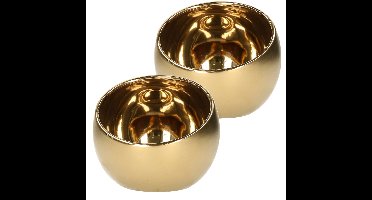 Luxe theelichthouder/kaarsenhouder - 2x - goud - keramiek - D15 x H13.5 cm
