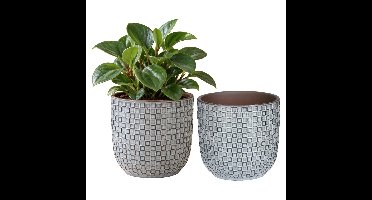 Mica Decorations - 2x - Plantenpot - Keramiek blauw - 13,5 x 13 cm