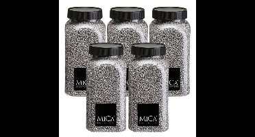 Mica Decorations decoratie stenen/granulaat - 5x - 650ml - zilver - hobby steentjes