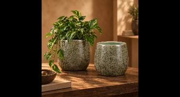 Mica Decorations Plantenpot - 2x - Terracotta - groen - 24 x 22 cm