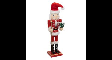 Notenkraker decoratie figuur/beeld - 10 x 8 x 38 cm - rood - hout - kerst