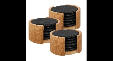 Onderzetters voor glazen in rekje - 18x - antraciet - leisteen - 10 cm